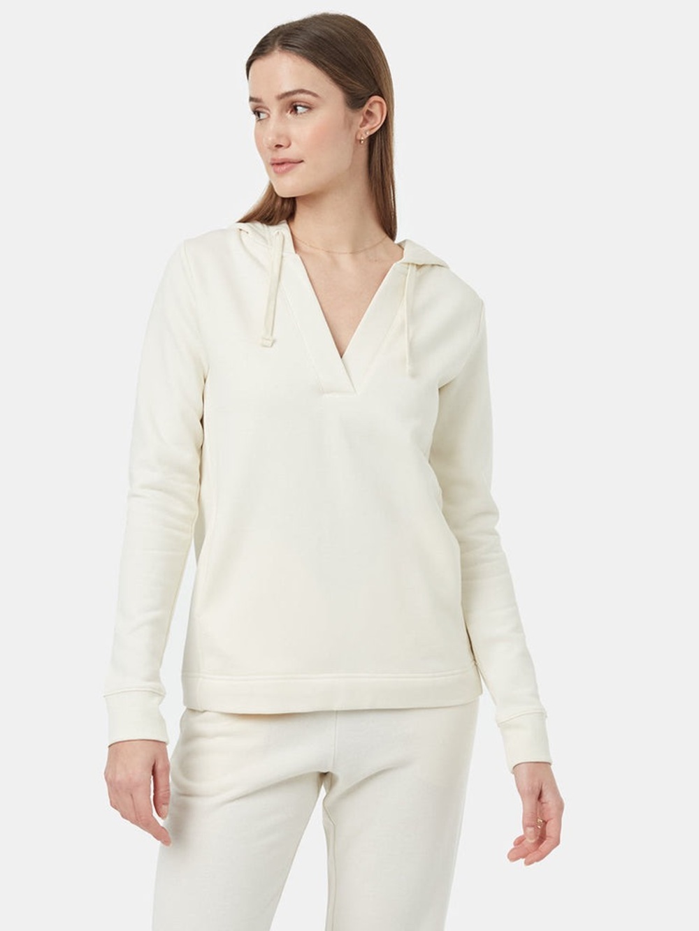 Tentree SeaFleece Placket Hoodie Size M Soft Cream Fleece